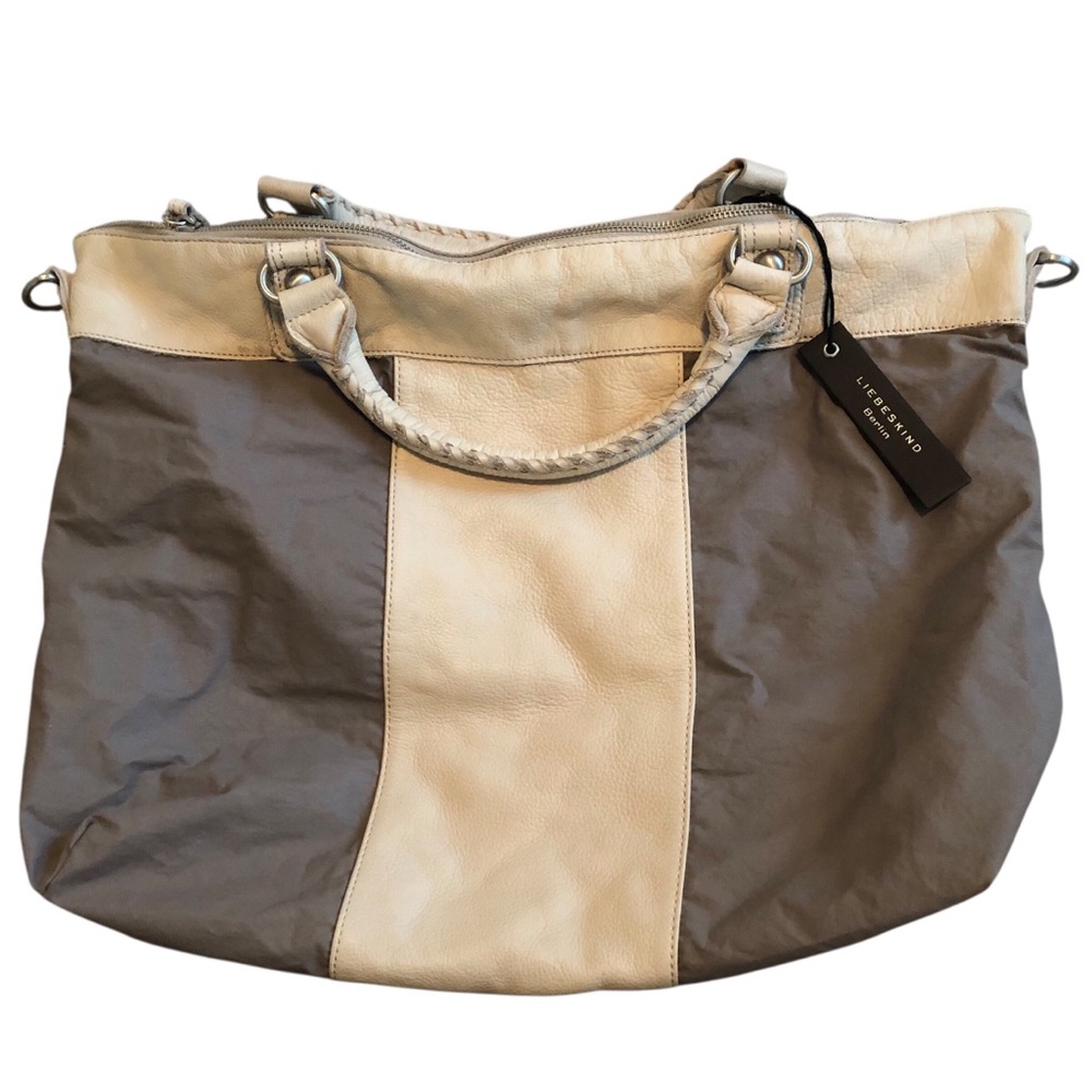 Liebeskind Gray and Cream leather and cotton colorblock bag NWT